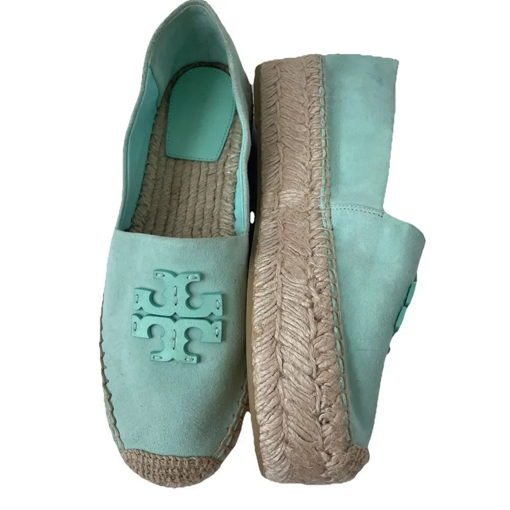 New Tory Burch Everly Platform Espadrille - Sea Bubble Suede Size 10